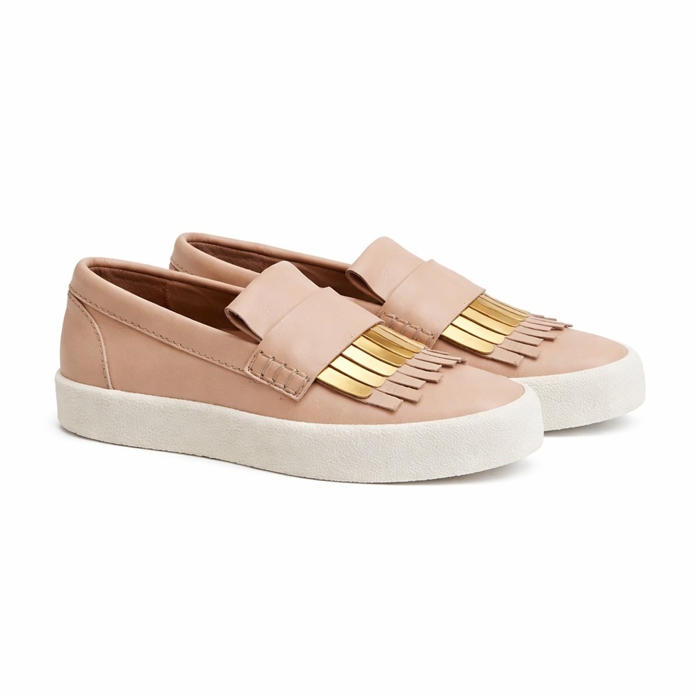 Giuseppe Zanotti Fringe Leather Sneakers Beige Gold Hardware Slip-On Size 6 - Picture 4 of 6